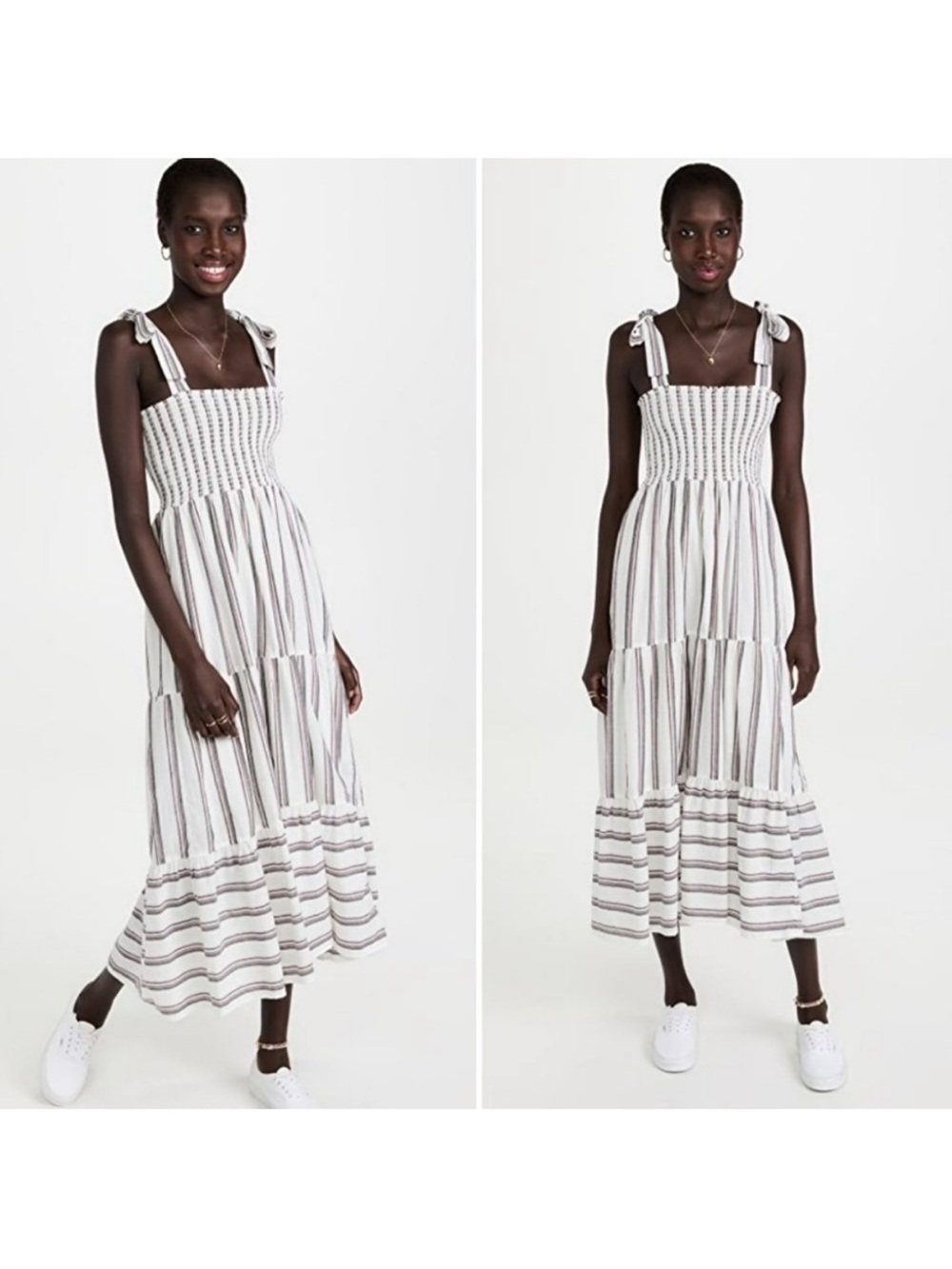 Xirena Lorraine Smocked Midi Tiered Dress Tie Shirred